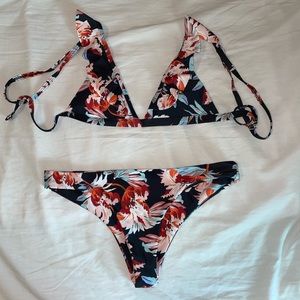 Black and colored flowers bikini set